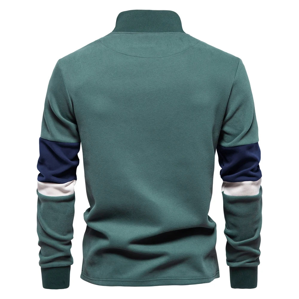 Tricolore Quarter-Zip Pullover – Men's Cotton Blend Sweater - Image 12