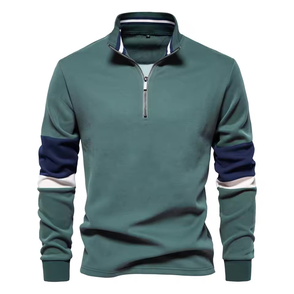 Tricolore Quarter-Zip Pullover – Men's Cotton Blend Sweater - Image 11