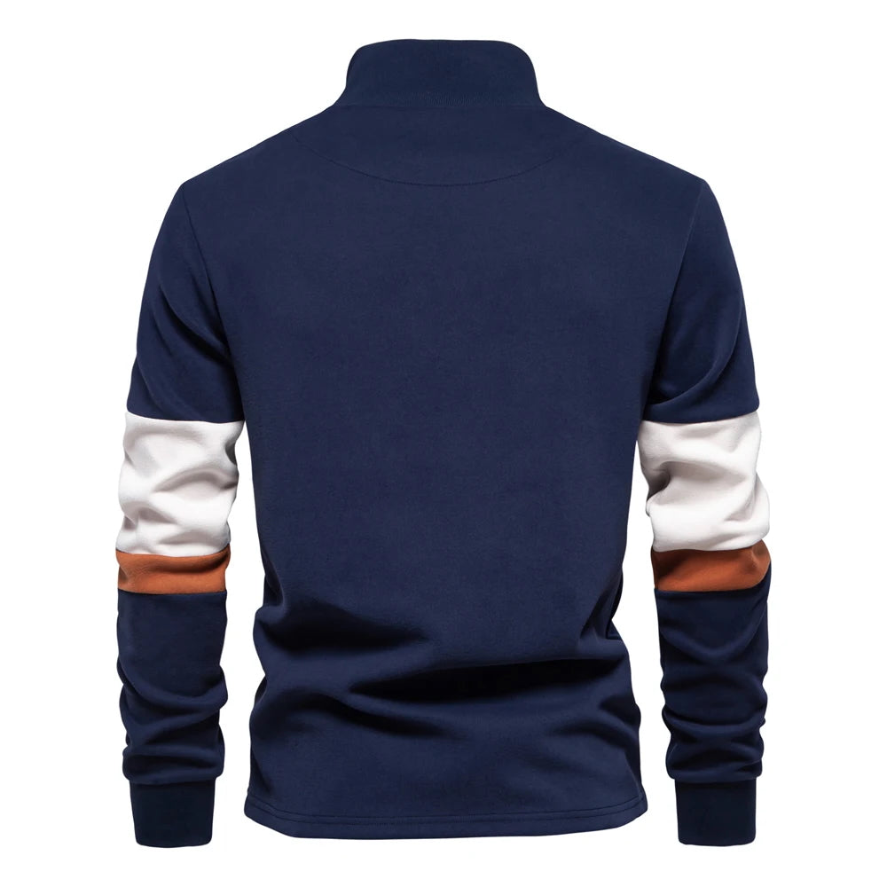 Tricolore Quarter-Zip Pullover – Men's Cotton Blend Sweater - Image 8