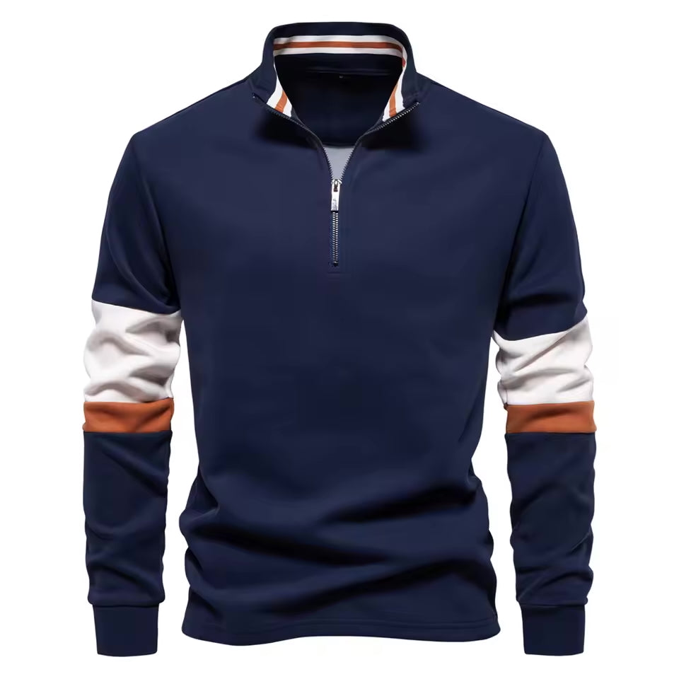 Tricolore Quarter-Zip Pullover – Men's Cotton Blend Sweater - Image 7