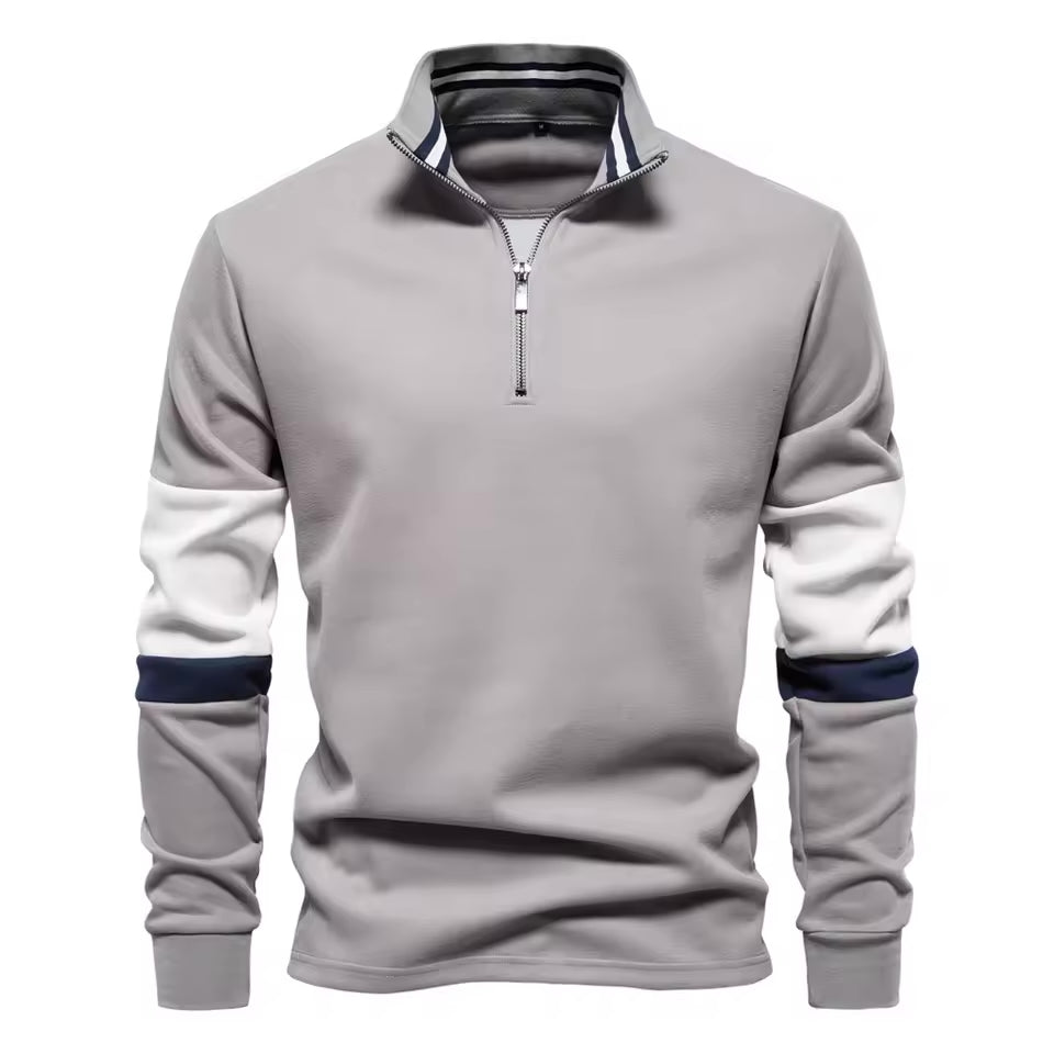 Tricolore Quarter-Zip Pullover – Men's Cotton Blend Sweater - Image 9