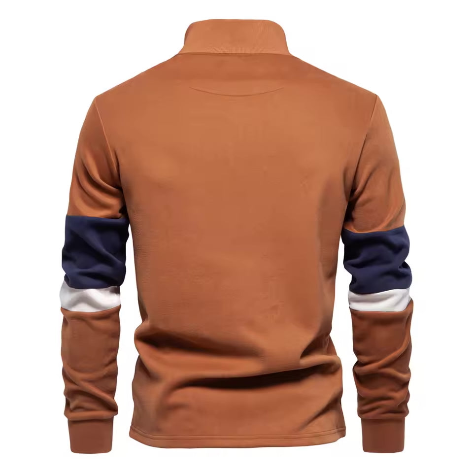 Tricolore Quarter-Zip Pullover – Men's Cotton Blend Sweater - Image 2
