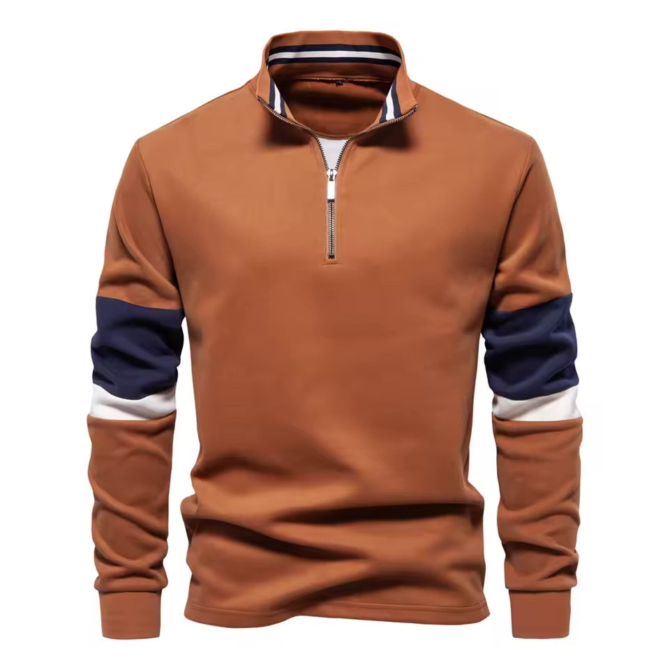 Tricolore Quarter-Zip Pullover – Men's Cotton Blend Sweater