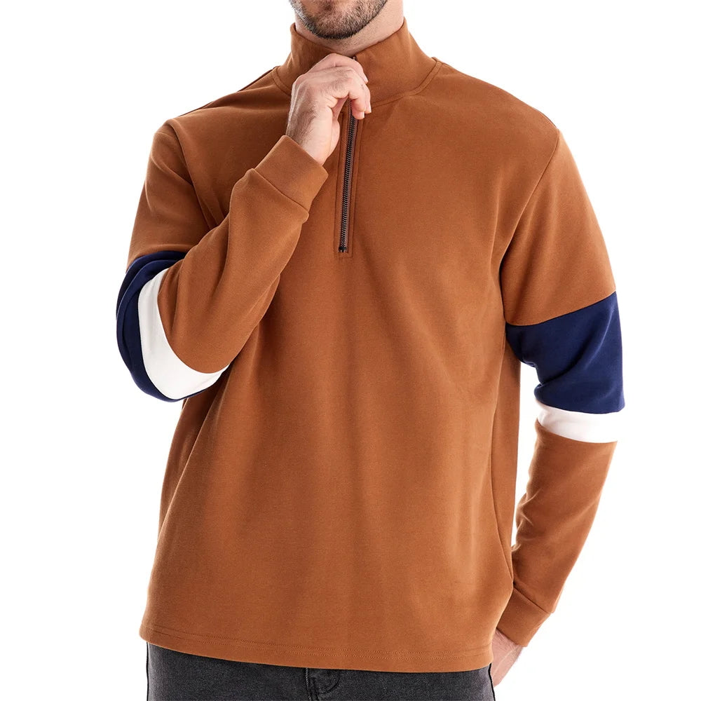 Tricolore Quarter-Zip Pullover – Men's Cotton Blend Sweater - Image 6